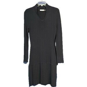 Calvin Klein Women's Midi Navy Ribbed Dress Sz Small V-neck Viscose Nylon Blend